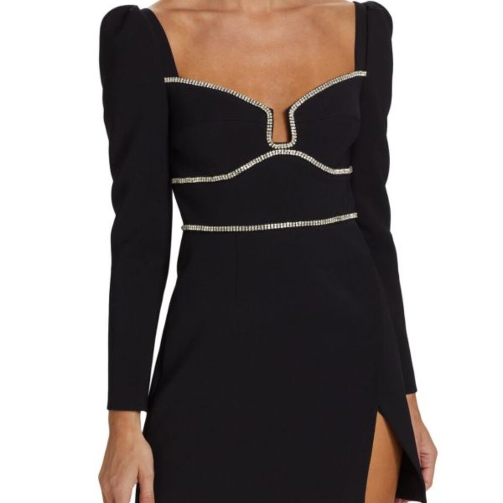 Self-Portrait Long-Sleeve Crystal Minidress  Black Dress